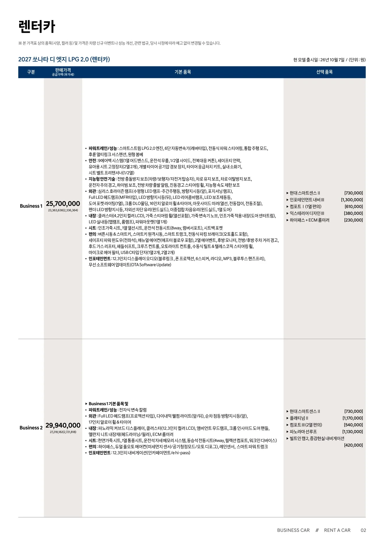 2026년 10월 쏘나타 신차가격표 (2027년형 쏘나타 출시) 12쪽