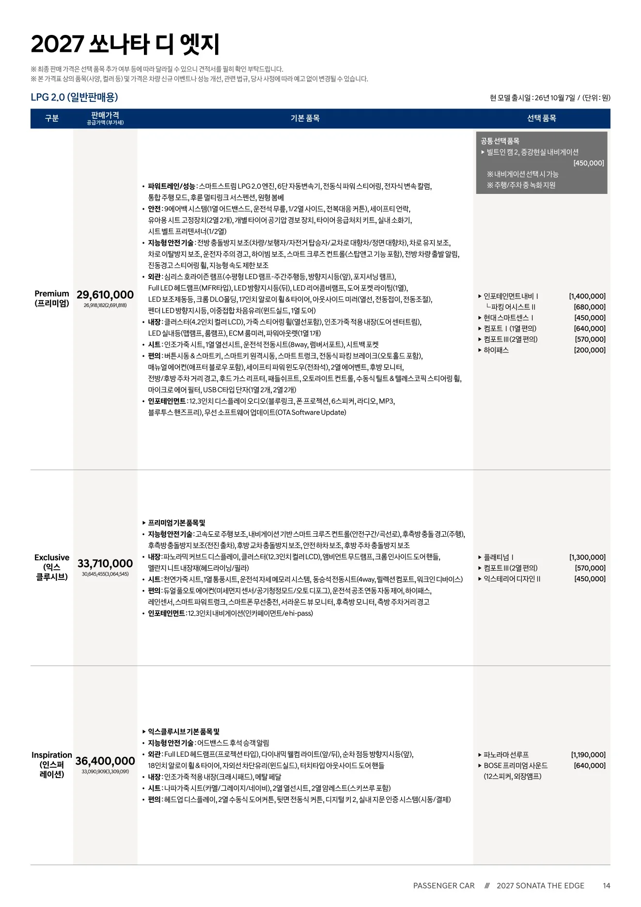 2026년 10월 쏘나타 신차가격표 (2027년형 쏘나타 출시) 4쪽