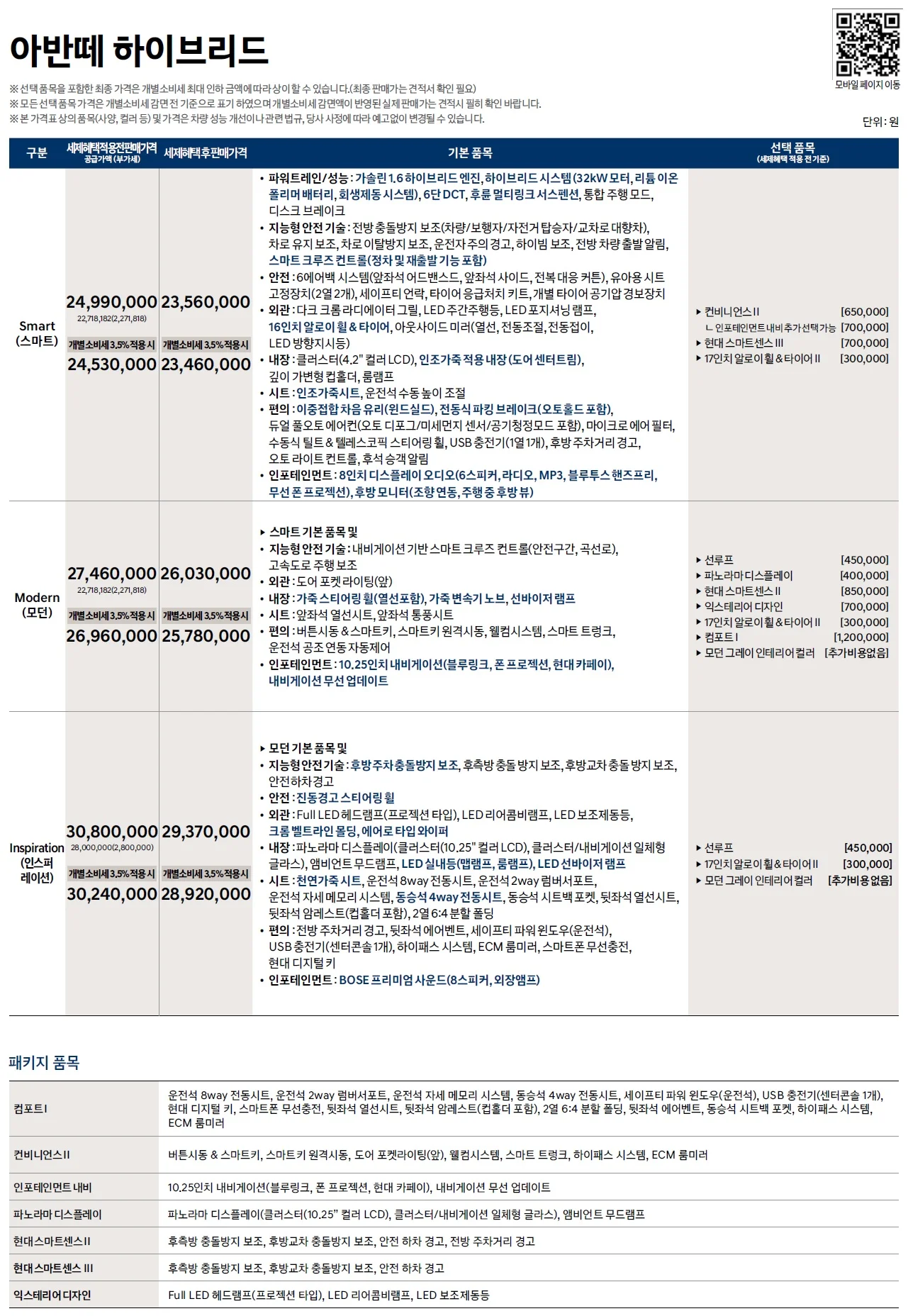 아반떼 가격표 (하이브리드, 2022년형, 2023 아카이브) 1쪽