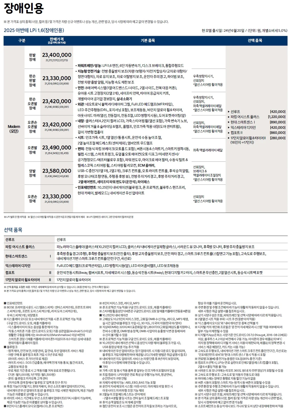 아반떼 가격표 - 2024년 06월(2025년형) 7쪽