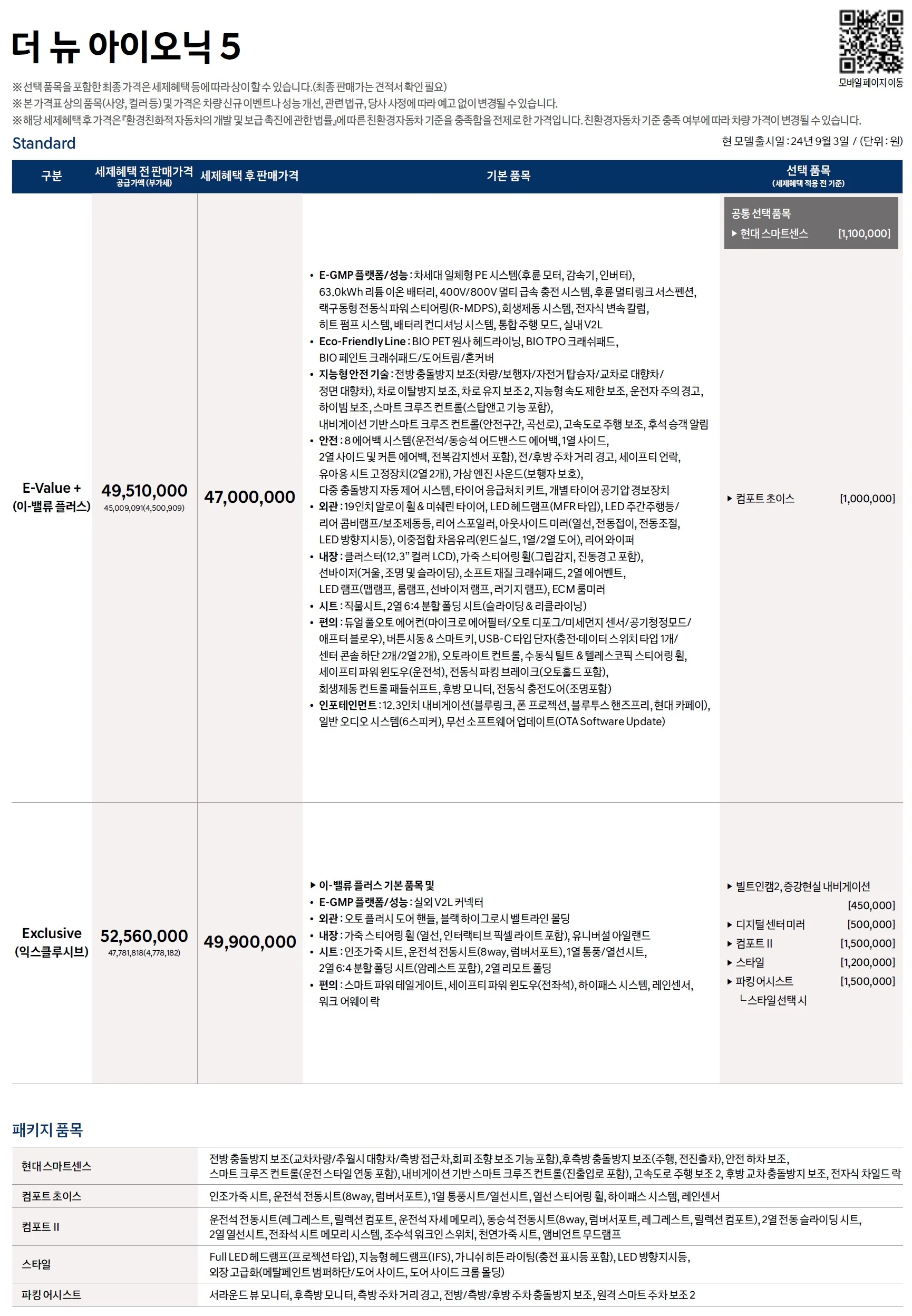 아이오닉5 가격표 - 2024년 09월 1쪽