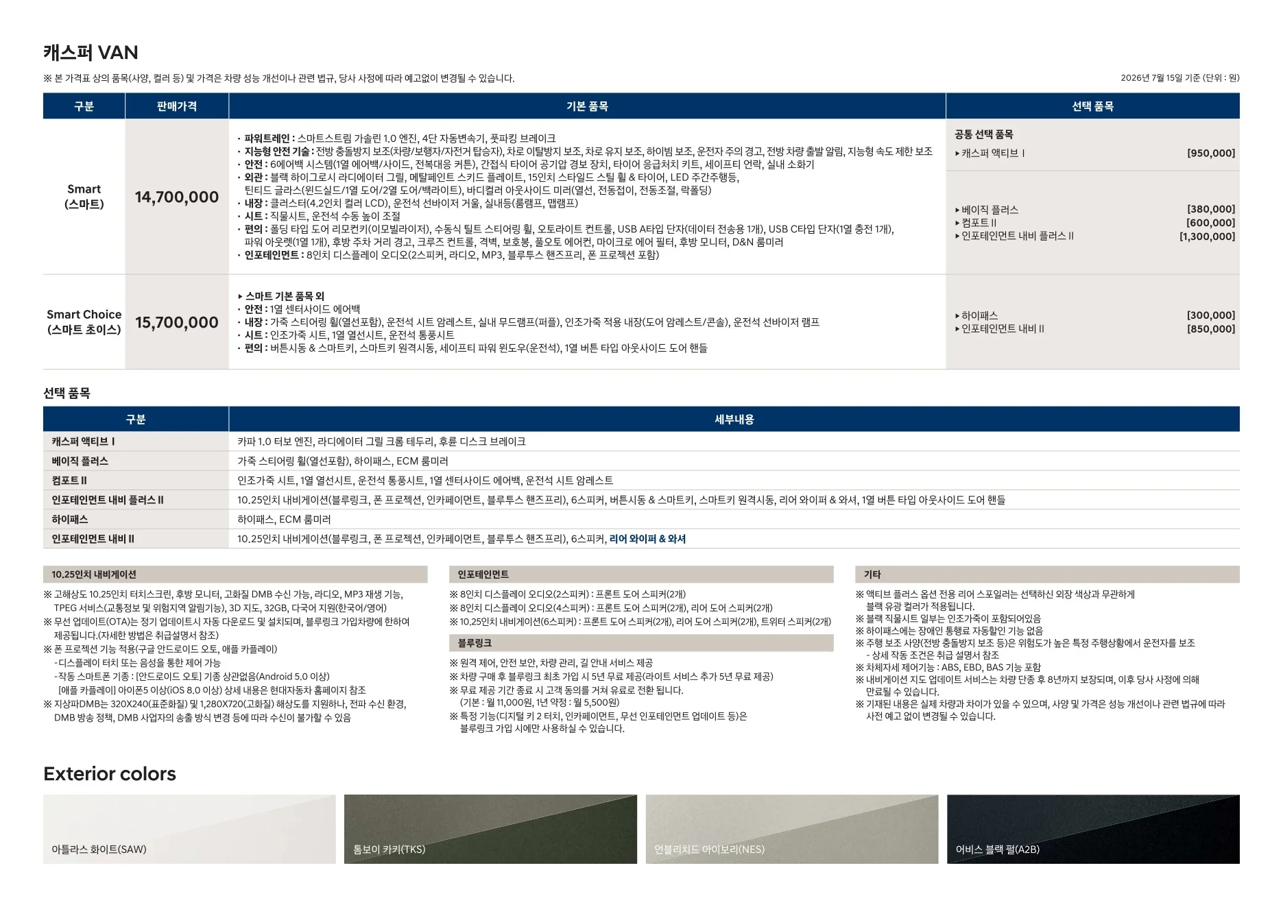 2026년 7월 캐스퍼 신차가격표 (2027년형 캐스퍼 출시) 3쪽