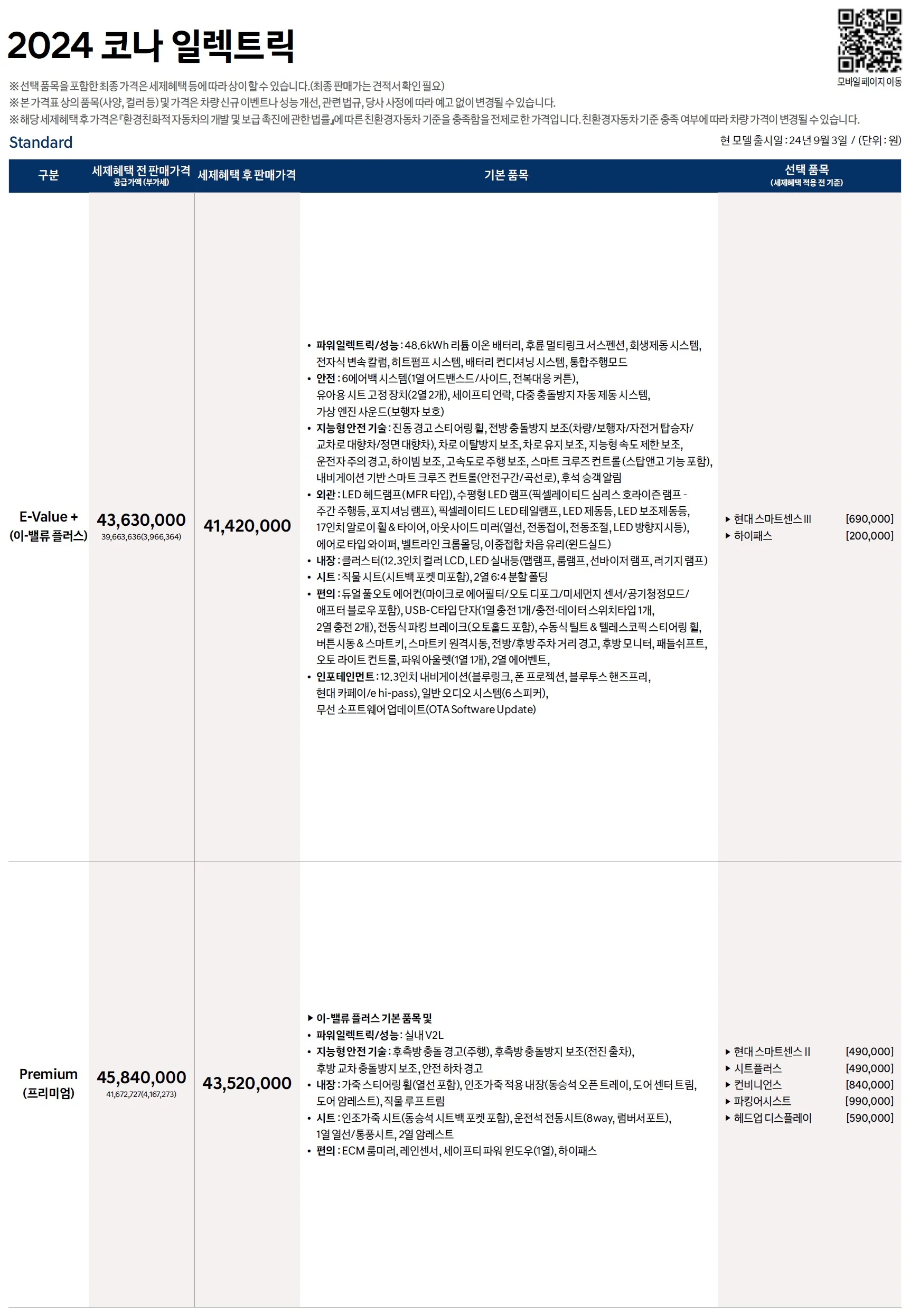 코나 일렉트릭 가격표 - 2024년 09월 1쪽
