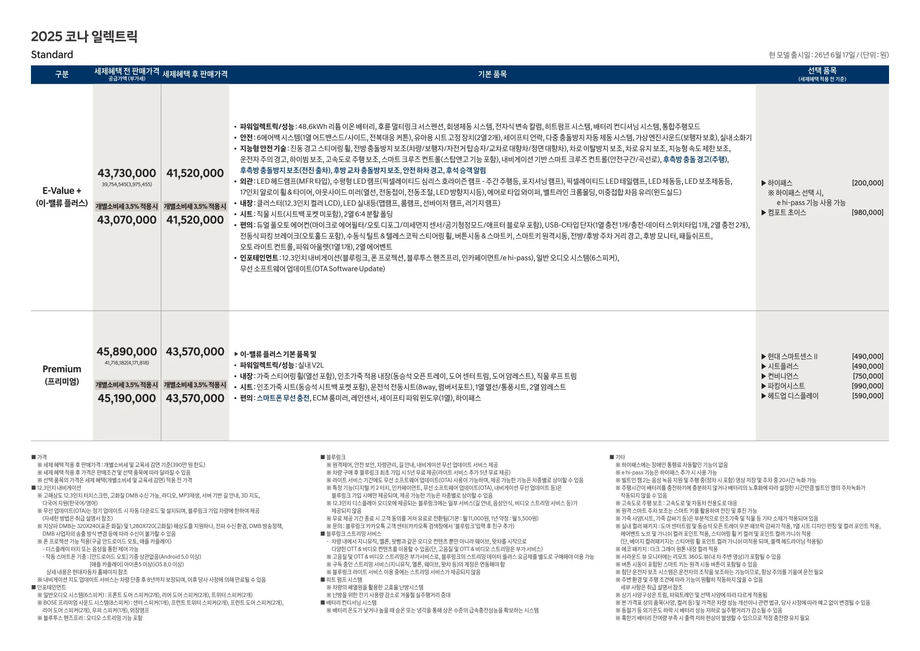 2026년 6월 코나 일렉트릭 신차가격표 2쪽