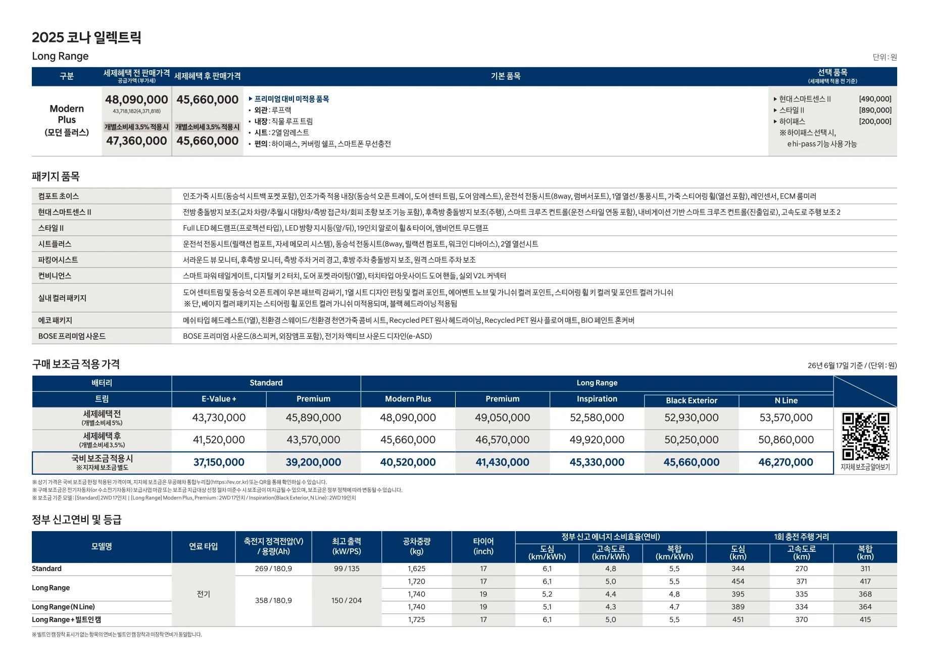 2026년 6월 코나 일렉트릭 신차가격표 4쪽