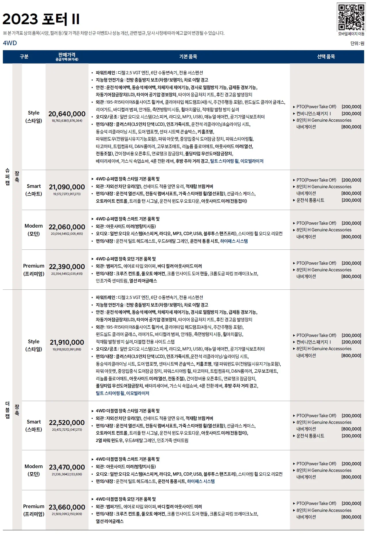 포터 가격표 - 2023년 02월 (2023년형) 3쪽