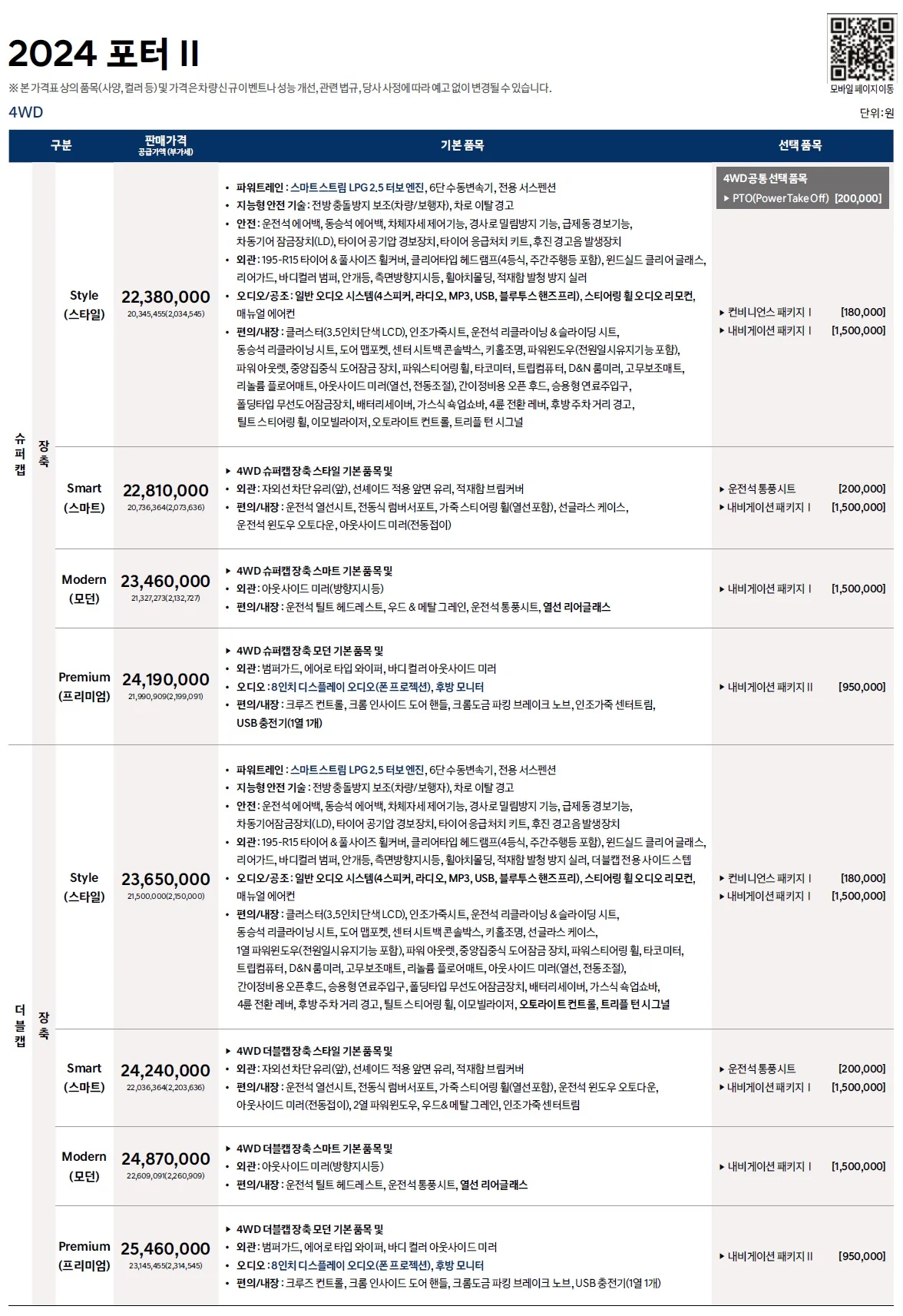 포터 가격표 - 2023년 11월(2024년형) 3쪽