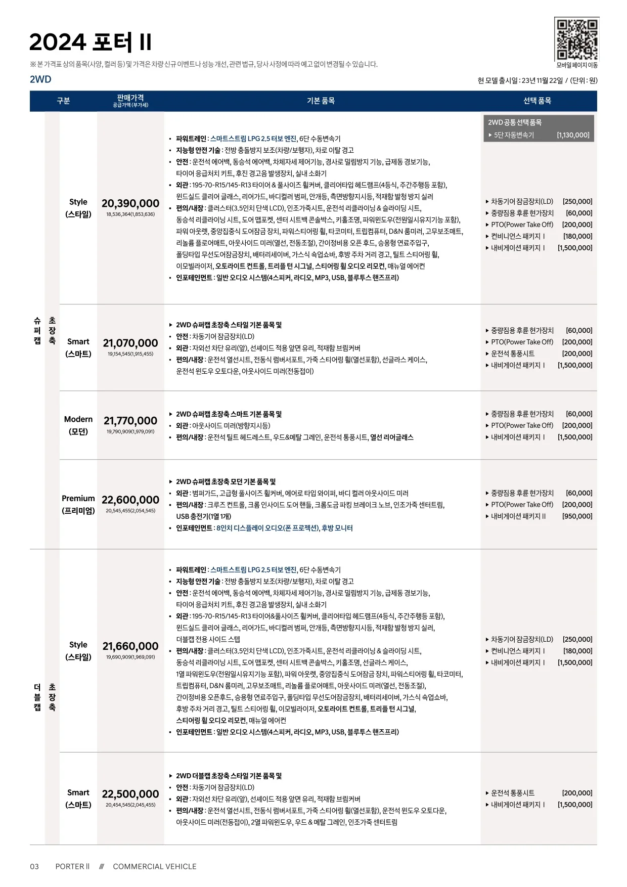 2025년 5월 포터 신차가격표 1쪽