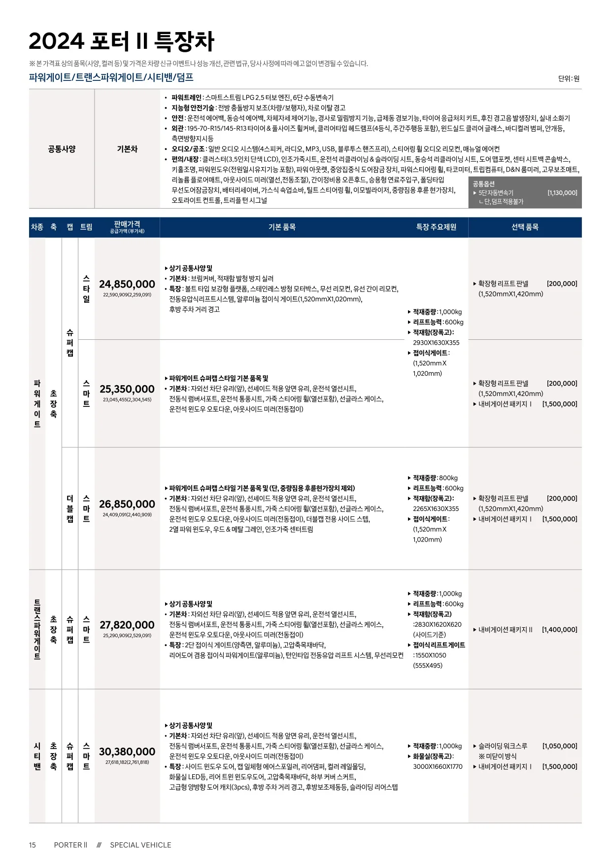 2025년 5월 포터 특장차 신차가격표 5쪽