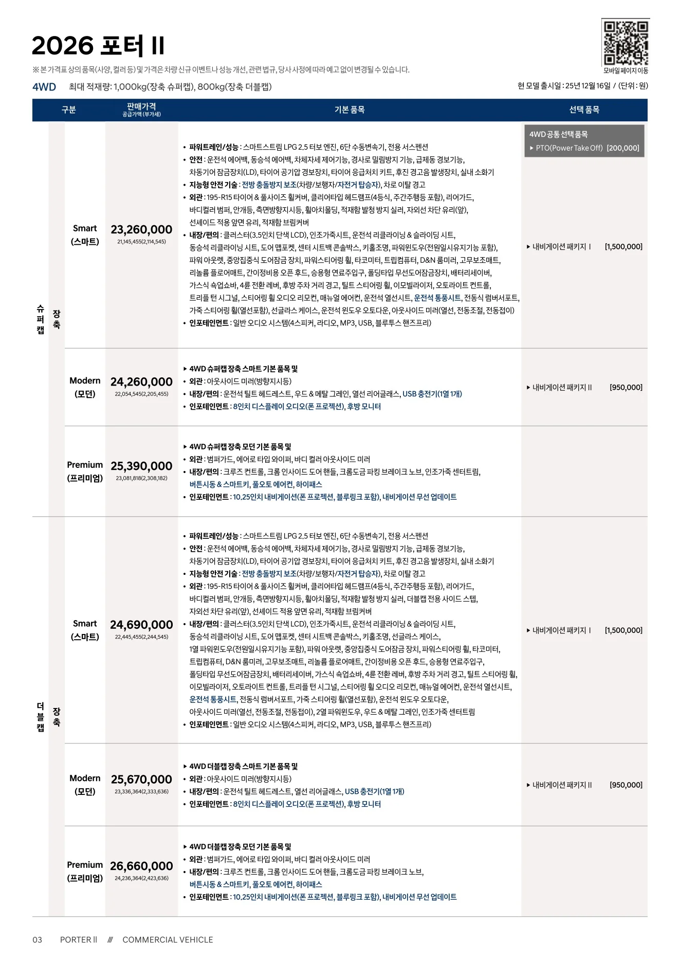 2026년 6월 포터2 신차가격표 3쪽