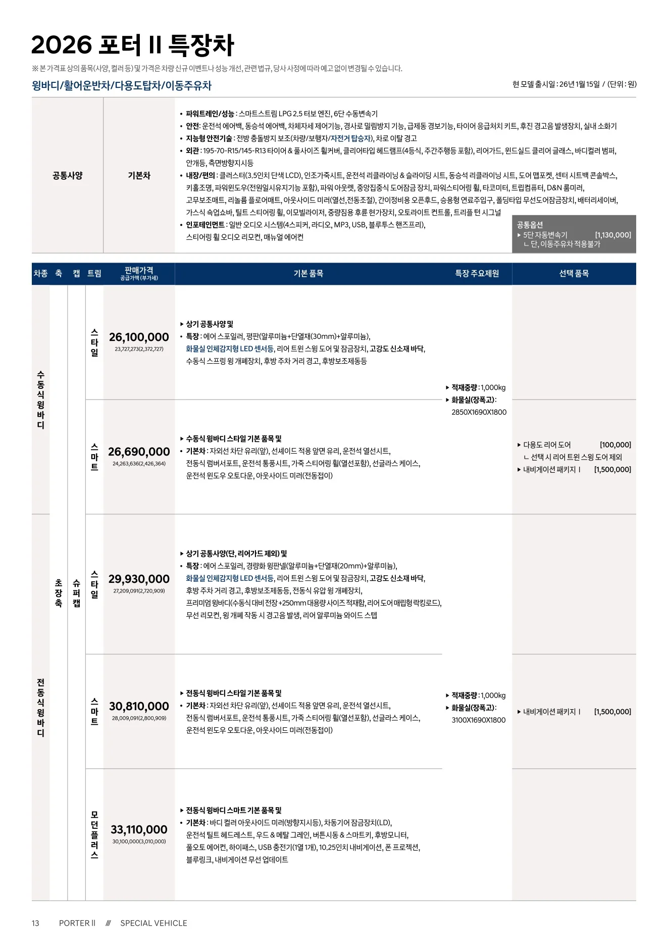 2026년 6월 포터2 특장차 신차가격표 5쪽